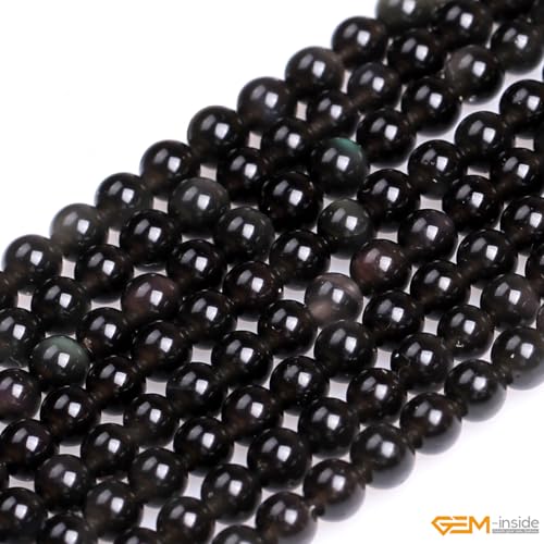 GEM-Inside Natural 4mm Black Obsidian Gemstone Loose Beads Round Energy Power Beads for Jewelry Making 15" - color: Black Obsidian, size: 4mm