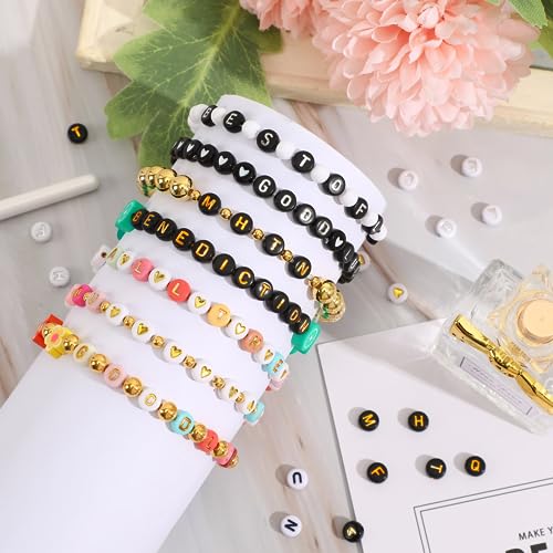 DECYOOL 1900pcs Letter Beads,Acrylic Alphabet Beads with 1 Roll Elastic String for Bracelet Necklace Jewelry Making Supplies (Gold&Silver&Black) - color: Gold&Silver&Black