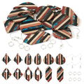 FASHEWELRY Striped Resin Wood Earrings Charms Rhombus Teardrop Kite Wooden Earring Blanks Earring Findings Wooden Earring Pieces for Jewelry Making, 52pcs/box - color: Striped-6 shapes