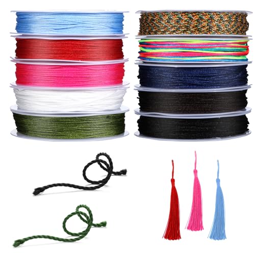10 Rolls Nylon String for Bracelets 0.8mm, Chinese Knotting Cord, Nylon Strings for Jewelry Making, Colorful String, Colored Strings Beading Cord for Braided Ropes, Jewelry Making (10 Colors)