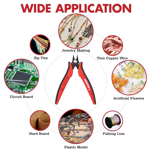 ARROW Micro Wire Cutters, 5" Precision Flush Cutters with Streamlined Handle and Ultra-Sharp Cutting Edge, Side & Diagonal Flush Cut Pliers for Electronics, Jewelry, Crafts, Zip Ties and Soft Wires