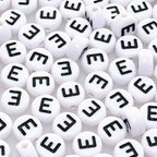Amaney Vowel Letter Beads E 100pcs 7×4mm White Round Acrylic Black Alphabet for Jewelry Making - color: E