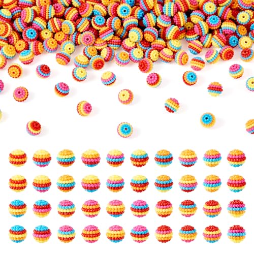 200Pcs 10mm Resin Berry Beads Rainbow Bubblegum Beads Colorful Pave Disco Ball Spacer Bead for Bracelet Necklace Earring Keychain Lanyard Jewelry Making Hole: 1.6mm - color: Mixed Color-E, size: 10mm