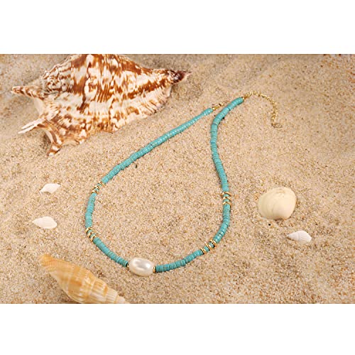 CANEVINKA Bohemian Beaded Choker Necklace 18K Gold Plated Bead Pendant Necklace Vintage Handmade Jewelry for Women - style: pearl pendant
