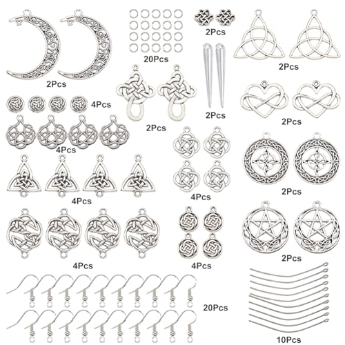 SUNNYCLUE 1 Box DIY Make 10 Pairs Knot Earring Making Kit Including Trinity Knot Charms Tibetan Style Heart Infinity Pendants Earring Findings for Women Beginners DIY Earring Jewellery Making - color: Celtic Knot Earrings 4