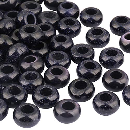 TUMBEELLUWA Natural Gemstone Beads for Jewelry Making, Rondelle Large Hole Loose Beads Pack of 15,Blue Sand Stone(8x14 mm) - color: Dark Blue