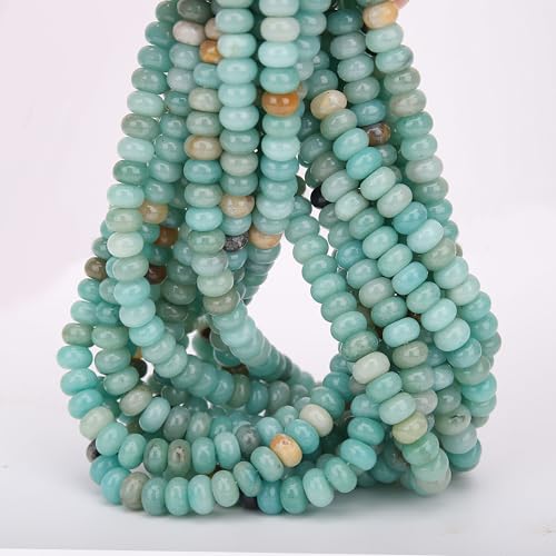 2 Strands (150PCs) Natural Amazonite Rondelle Beads, 5 * 8mm Gemstone Loose Spacer Abacus Disk Beads for DIY Bracelet Necklace Earrings Jewelry Making, Craft Supplies Beading Kit - color: Amazonite, size: 5*8MM