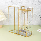 Glass Necklace Organizer Holder, Jewelry Organizer Necklace Holder with Hanging Hooks, Glass Necklaces Display Case for Storage Rings Earrings - style: Necklace Organizer