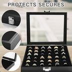 Ring Jewelry Organizer Box, 36 Slots Rings Display Storage Case Earring Showcase - Black Velvet Jewelry Stand Holder Tray with Transparent Glass Lid - Ideal Gift for Women Girl - size: 36 Slot