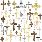 stino Metal Charms for Jewelry Making 100gram, Bulk Tibetan Silver & Gold Plated Trinkets for Earring Necklace Jewelry Making and Findings - color: Cross Mixed Color