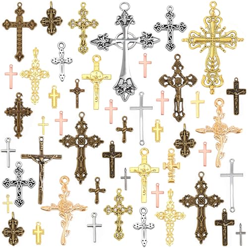 stino Metal Charms for Jewelry Making 100gram, Bulk Tibetan Silver & Gold Plated Trinkets for Earring Necklace Jewelry Making and Findings - color: Cross Mixed Color