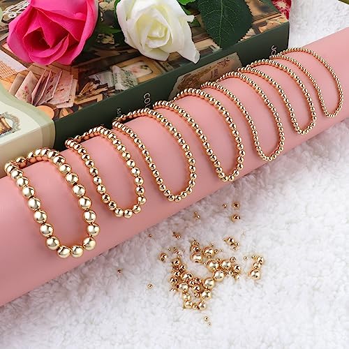 200pcs 14K Gold Round Beads,Durables Beads that Do Not Fade Easily,Seamless Spacer Beads,Brass Loose Beads,Gold Beads for Jewelry Making (4MM) - size: 4MM-200pcs