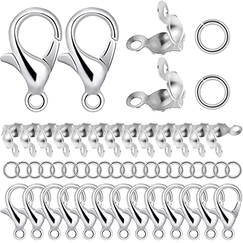 1250 Pieces Jewelry Making Accessories Set Includes 800 Pieces Open Jump Ring Connectors 300 Pieces Bead Tips Knot Covers and 150 Pieces Lobster Claw Clasps for DIY Jewelry Crafts Making (Silver) - color: Silver
