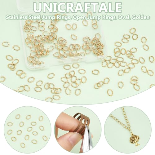 UNICRAFTALE About 100Pcs 6x4.5mm Golden Jump Rings Stainless Steel Open Jump Rings Oval Jump Ring Jewelry Accessories for DIY Jewelry Making - size: 6mm