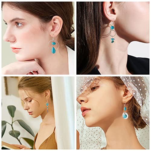 SUNNYCLUE 1 Box DIY 10 Pairs Turquoise Beads Earring Making Kit 8 Shapes Turquoise Beads Charms Hammered Feather Heart Pendants & Earring Hooks for Jewelry Craft Supplies Adults Women - color: 1 Box Diy 10 Pairs