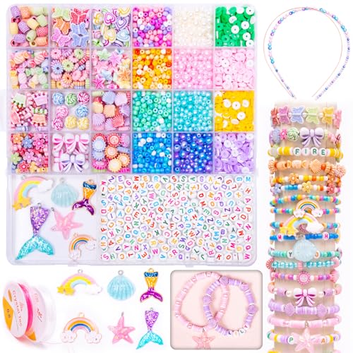 MiuCo Bracelet Making Kit for Kids Girls - Cute Beads for Jewelry Making Kit with Charms - Arts and Crafts for Make Necklaces - Birthday Gifts for Girls Ages 5 6 7 8 9 10 (Kids' Jewelry Making Kits)