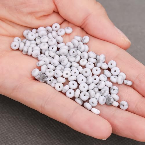 BONNY BOXX 1 Strand (150PCs) Natural 2 * 4mm Howlite Rondelle Beads, Natural Abacus Disk Stone Beads Loose Spacer Gemstone for DIY Bracelet Necklace Jewelry Making - color: Howlite, size: 2*4MM