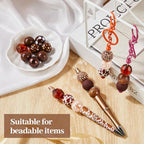 Ferreve 20 Pcs Chunky Bubblegum Beads 20mm Focal Pen Large Rhinestone Pearl Beads for DIY Beadable Pen School Jewelry Making Keychain Craft Making(Brown) - color: Brown