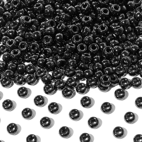 1000Pcs Multi-Colored Plastic Pony Beads Bulk for Craft,6 * 9mm Assorted Colors Hair Beads Including Black, red,Blue, White for Bracelets Making,Kandi Charms（Black） - color: Black, size: 1000PCS