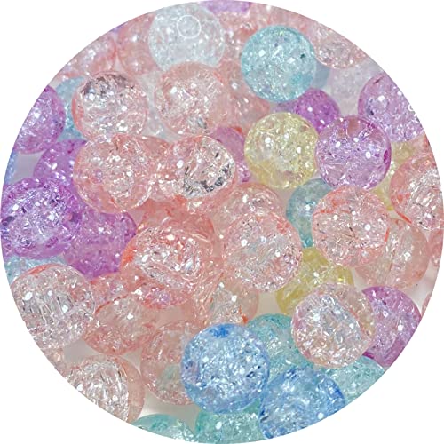 100pcs Crackle Glass Beads 10mm Round Crystal Glass Spacer Crafts Beads for Jewelry Making Necklace Bracelet Earrings DIY Crafts(Mix Light Colors) - color: Mix Light Colors, size: 10mm