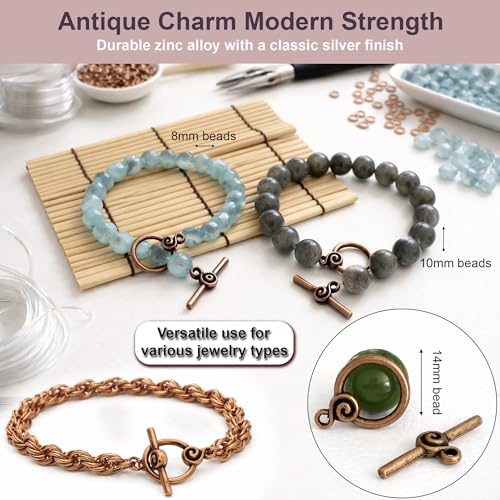 Heather's cf Toggle Jewelry Clasps – Durable Quality, Antique Swirling Copper Finish Toggle Clasps & Closures for Necklace, Bracelet & Charms – Ideal for DIY, & Jewelry Making – Medium (Set of 23) - color: Medium copper toggle clasp