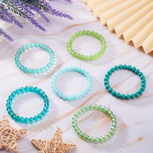 Elecrelive Glass Round Beaded Bracelet Set Clay Beaded Bracelets Stretch Bracelets - color: Green Blue