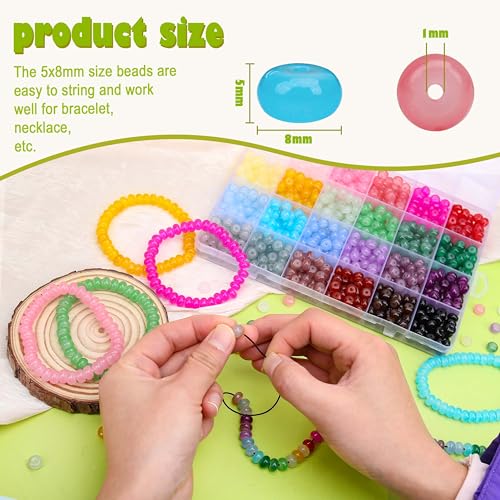 BONNY BOXX Abacus Glass Beads for Jewelry Making, 960pcs 5x8mm Rondelle Spacer Beads in 24 Colors, Crystal Gemstone Beads for Bracelet, Necklace, DIY Crafts - color: Jade Rondelle Glass Beads - 5x8MM
