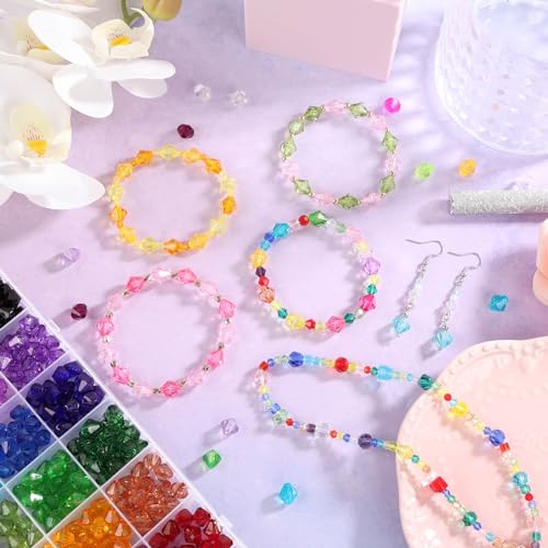 Paxcoo 560Pcs Crystal Beads for Jewelry Making, Crystal Acrylic Bead Faceted Craft Beads Bicone Gem Beads Jewel for Jewelry Making (10 MM) - size: 10 mm