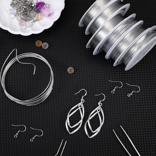 Mixweer 15 Pcs 5 Size Copper Wire 18 20 22 26 32 Gauge Tarnish Resistant Jewelry Wire for Jewelry Making 121 Yard Metal Beading Crafting (Silver) - color: Silver
