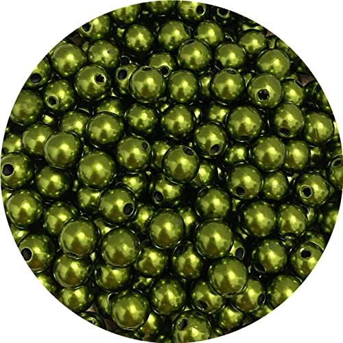 200pcs 10mm Pearl Beads Satin Luste Round Loose Plastic Pearl Craft Beads for Jewelry Making Earring Bracelet Necklace Key Chains Sewing Crafts Decoration (Green) - color: Green, size: 10mm