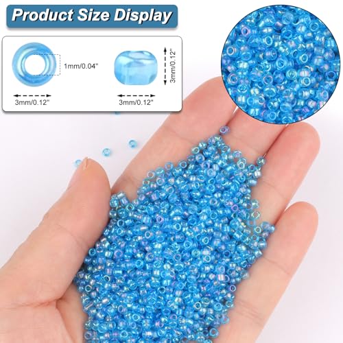 Size 3 mm 8/0 Glass Seed Beads, 5100 Pcs Small Mini Spacer Loose Pony Beads for Jewelry Making and DIY Crafts (Aqua Iris) - color: Aqua Iris, size: Medium