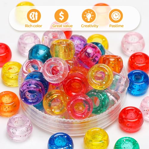 1200pcs Pony Beads Bulk – Glitter Orange 6x9mm Plastic Craft Beads for Bracelets, Jewelry, Hair Braiding & DIY Projects - color: Glitter Orange
