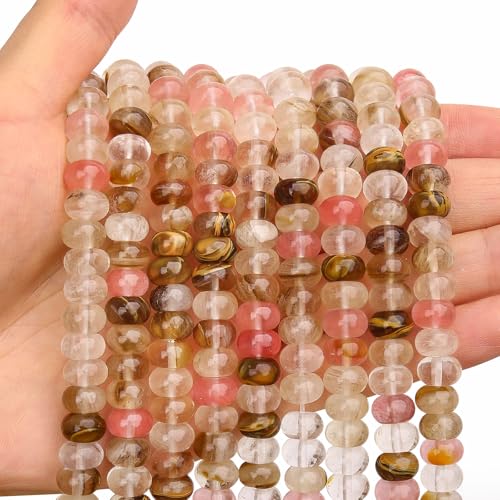 BONNY BOXX 1 Strand Natural 5 * 8mm Watermelon Rind Rondelle Beads, Natural Abacus Disk Stone Beads Loose Spacer Gemstone for DIY Bracelet Necklace Jewelry Making - color: Watermelon Rind, size: 5*8MM