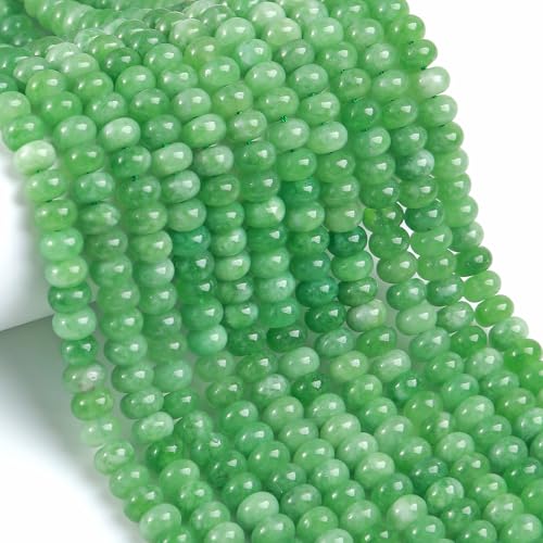 76pcs 5x8mm Natural Stone Grass Green Jade Rondelle Spacer Loose Beads Abacus Disk Stone Round Loose Gemstone Beads for Jewelry Making DIY Bracelet Necklace - color: Grass Green Stone Abacus Disk