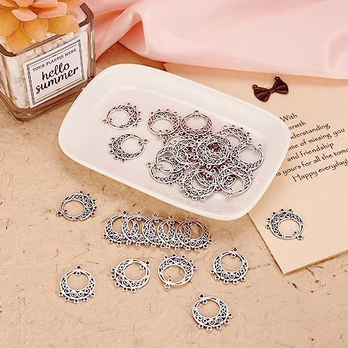 100pcs Antique Silver Hollow Chandelier Component Links with 5 Holes Charms Pendant Connectors 24x20mm for Dream Catcher Necklace Dangle Earrings Jewelry Making - color: Antique Silver, Dream Catcher-1