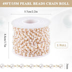 Lainballow 49Ft 3mm Pearl Beads Chain Faux Pearl Beads for Crafts Pearls Garland with Gold Plated Stainless Steel Link Chain Artificial Pearls Chain Trim for Bracelet Necklace Wedding Christmas Party