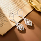 925 Sterling Silver Dangle Earrings for Women, 14K Gold Plated Filigree Dangling Leverback Earrings, Geometric Hypoallergenic Lightweight Dangly Drop Earings for Women Trendy Jewelry Gifts - color: A-Silver