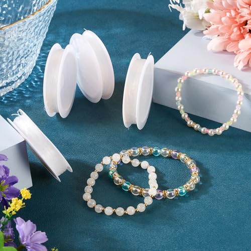 4 Rolls Elastic Stretch Thread Cord for Bracelets 0.6mm Round Clear Crystal Bracelet Beading Thread Elastic String Rope for DIY Women Necklace Jewelry Making Beading Craft, 13.1 Yards(12m)/roll - size: 0.6mm
