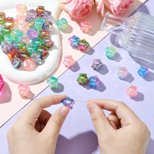 LiQunSweet 50 Pcs Transparent Crackle Acrylic Beads Gradient Color Crackle Star Loose Beads Spacer for DIY Necklace Bracelet Jewelry Craft Making - color: Crackle Star Loose Beads_50 Pcs