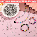 500 Pcs Bracelet Spacer Beads, Silver Bulk Random Styles Loose Spacer Metal Charm for Necklace, Earring Making DIY Jewelry Accessories - color: Silver3