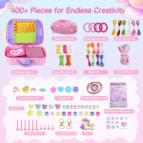 Rubber Band Bracelet Kit for Kids, Loom Bracelet Making Kit, Friendship Bracelet Kit, 400+ Pcs DIY Craft Kit for Girls Ages 6-12, Weaving Loom Set with Case, Beginner Bracelet Maker for Teens Adults