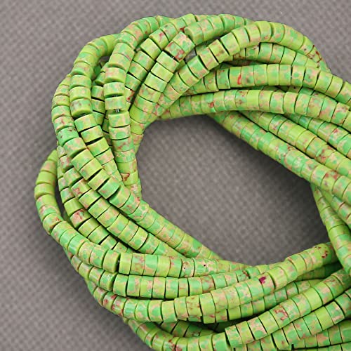 BONNY BOXX 150PCs Natural Green Imperial Jasper Spacer Beads, Loose Semi Precious Flat Round Gemstone Heishi Disc Stone Beads for Beading Jewelry Making 4mm*2mm - color: Green Imperial Jasper, size: 4MM*2MM