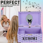 Hello Kitty Sanrio Kuromi Musical Jewelry Box for Girls Teens Women Kawaii Wind Up Music Box Jewelry Organizer Ring Holder Gifts for Women (Purple Kuromi) - style: Purple Kuromi