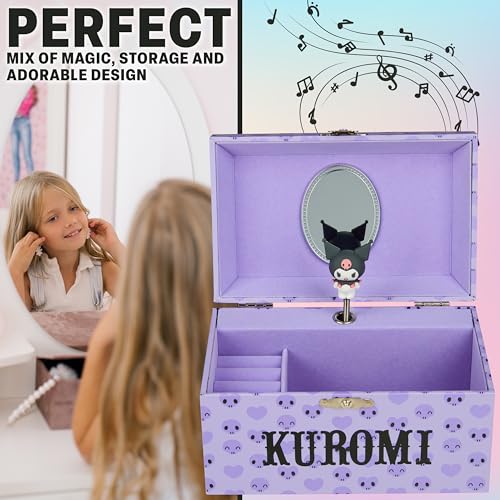 Hello Kitty Sanrio Kuromi Musical Jewelry Box for Girls Teens Women Kawaii Wind Up Music Box Jewelry Organizer Ring Holder Gifts for Women (Purple Kuromi) - style: Purple Kuromi