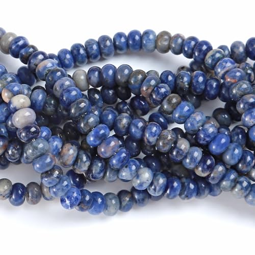 76pcs 5x8mm Natural Stone Blue Sodalite Rondelle Spacer Loose Beads Abacus Disk Stone Round Loose Gemstone Beads for Jewelry Making DIY Bracelet Necklace - color: Blue Sodalite Stone