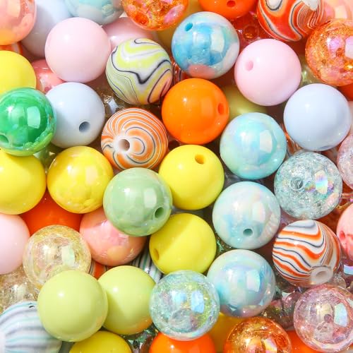 16mm Acrylic Beads 100pcs Yellow Green Ab Candy Color Beads Loose Spacer Bead for DIY Crafting Necklace Bracelet Jewelry Making Keychain (Green&Orange) - color: green&orange