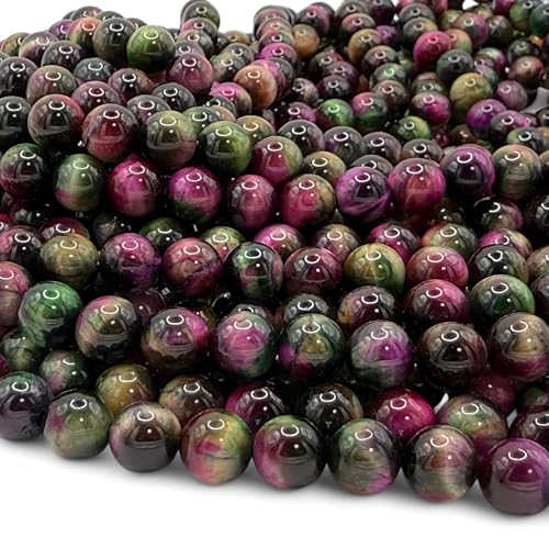 ABCGEMS High-Flash Galaxy Tiger's Eye Beads from Africa (Blend of Green & Purple Hues that Mimic The Beauty of The Galaxy) DIY Jewelry Making Beading Supplies - Smooth Round 10mm - color: Galaxy Tiger Eye- Green (Africa)