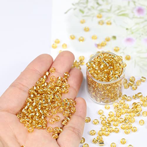Bala&Fillic Clear Golden Silver Lined Color 4mm Seed Beads About 1200pcs/100Grams in Bag, 6/0 Glass Craft Beads for Making Bracelet and Necklace (Clear Golden Lined) - color: Clear Golden Lined -4mm