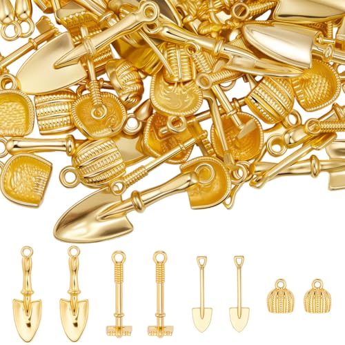 Beebeecraft 1 Box 80Pcs Home Tool Charms 18K Gold Plated Alloy Dustpan Shovel Charms 3D Tools for DIY Jewelry Making - color: 80Pcs #3