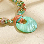 Coiris Shell Pendant Statement Strand Necklace for Women Boho Multi Beads Natural Stone Colorful Necklace Bohemian Handmade Chunky Shell Beaded Collar Jewelry for Women - color: Teal